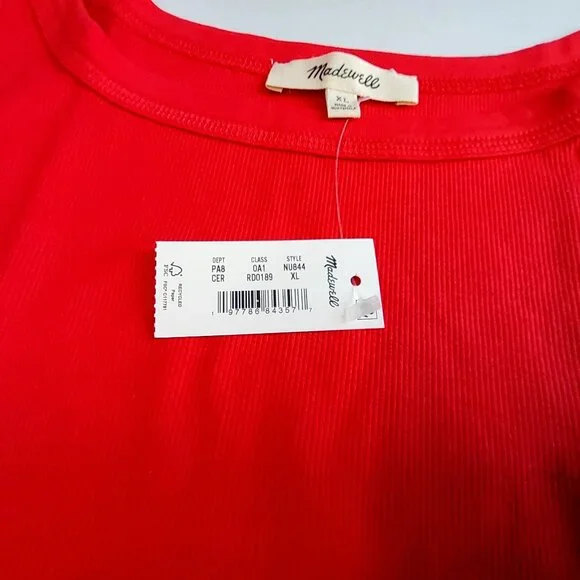 Madewell Womens Red Ribbed Tank Top Size  XL  Sleeveless Casual Lightweight - Picture 6 of 10